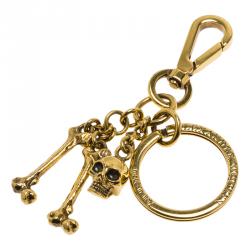 Pre Owned Alexander McQueen Skull and Bones Gold Tone Keyring