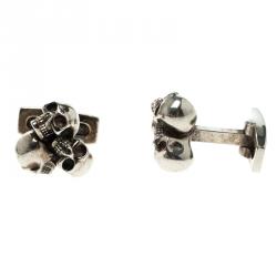 Pre Owned Alexander McQueen 3 Skull Silver Tone Cufflinks