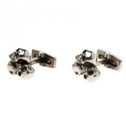 Pre Owned Alexander McQueen 3 Skull Silver Tone Cufflinks