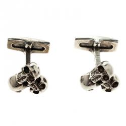 Pre Owned Alexander McQueen 3 Skull Silver Tone Cufflinks