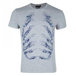 Pre Owned Alexander McQueen Grey Ribcage Wave Print T-Shirt M