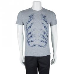 Pre Owned Alexander McQueen Grey Ribcage Wave Print T-Shirt M