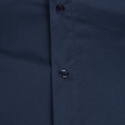 Pre Owned Alexander Mcqueen Navy Blue Rib Trim Short Sleeve Buttondown Cotton Shirt XL