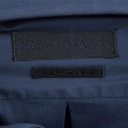 Pre Owned Alexander Mcqueen Navy Blue Rib Trim Short Sleeve Buttondown Cotton Shirt XL