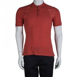 Pre Owned Alexander McQueen Red Buckle Detail Polo T-Shirt  S