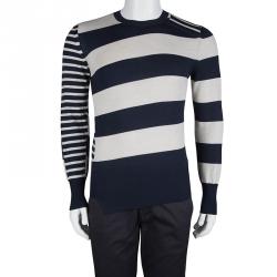 Pre Owned Alexander McQueen Striped Wool Crew Neck Sweater S