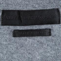 Pre Owned Alexander McQueen Grey Feather Print V-Neck T-Shirt M