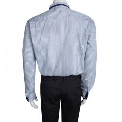 Pre Owned Alexander McQueen Blue and White Striped Button Front Long Sleeve Shirt XXL