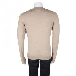 Pre Owned Armani Collezioni Beige Knit V Neck Long Sleeve Sweater L