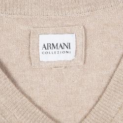 Pre Owned Armani Collezioni Beige Knit V Neck Long Sleeve Sweater L