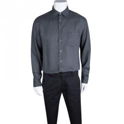Armani Collezioni Grey Linen Long Sleeve Button Front Shirt L