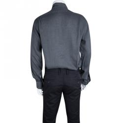 Armani Collezioni Grey Linen Long Sleeve Button Front Shirt L