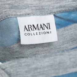 Pre Owned Armani Collezioni Blue and Grey Striped Blotch Dyed Crew Neck T-Shirt XL