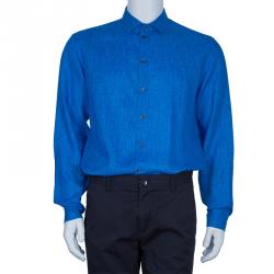 Pre Owned قميص أرماني كوليزوني كتان أزرق للرجال L