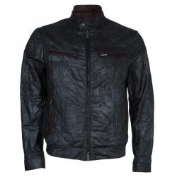 Pre Owned Armani Collezioni Grey Contrast Faux Suede Trim Bomber Jacket L