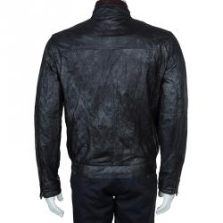 Pre Owned Armani Collezioni Grey Contrast Faux Suede Trim Bomber Jacket L