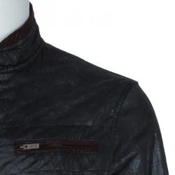 Pre Owned Armani Collezioni Grey Contrast Faux Suede Trim Bomber Jacket L