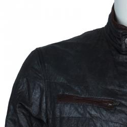 Pre Owned Armani Collezioni Grey Contrast Faux Suede Trim Bomber Jacket L