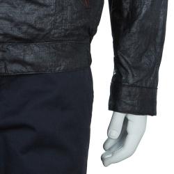 Pre Owned Armani Collezioni Grey Contrast Faux Suede Trim Bomber Jacket L