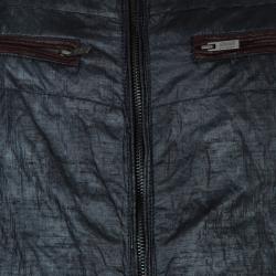 Pre Owned Armani Collezioni Grey Contrast Faux Suede Trim Bomber Jacket L