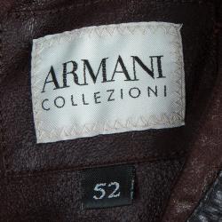 Pre Owned Armani Collezioni Grey Contrast Faux Suede Trim Bomber Jacket L
