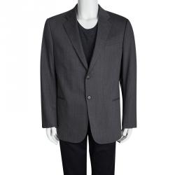 Pre Owned Armani Collezioni Grey Herringbone Wool Regular Fit Blazer XXL
