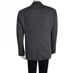 Pre Owned Armani Collezioni Grey Herringbone Wool Regular Fit Blazer XXL