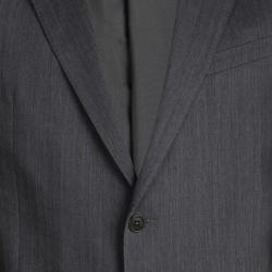 Pre Owned Armani Collezioni Grey Herringbone Wool Regular Fit Blazer XXL