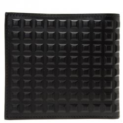 Balenciaga Black Leather Grid Square Wallet