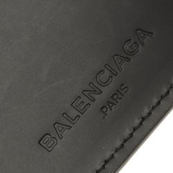 Balenciaga Black Leather Grid Square Wallet