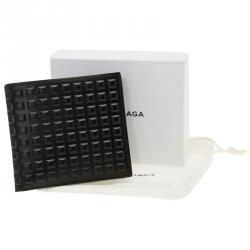 Balenciaga Black Leather Grid Square Wallet