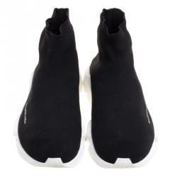 Pre Owned Balenciaga Black Knit Fabric Speed Trainer Sneakers Size 46