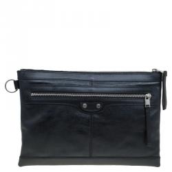 Balenciaga Black Leather Medium Clip L Clutch