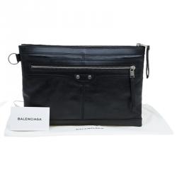Balenciaga Black Leather Medium Clip L Clutch
