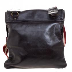 Pre Owned Bally Dark Brown Leather Messenger Flap Bag