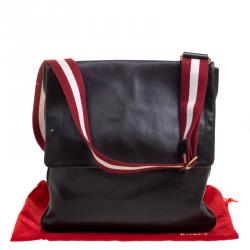 Pre Owned Bally Dark Brown Leather Messenger Flap Bag
