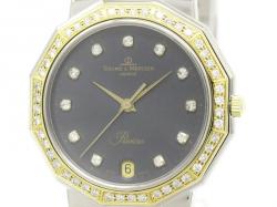 Baume & Mercier Black 18K Yellow Gold and Stainless Steel Diamond Riviera Men's Wristwatch 34MM