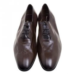 Berluti Two Tone Brown Lambskin Lace Up Oxfords Size 45