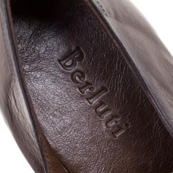 Berluti Two Tone Brown Lambskin Lace Up Oxfords Size 45
