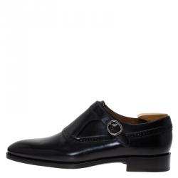 Berluti Black Leather Brogue Monk Shoes Size 44.5