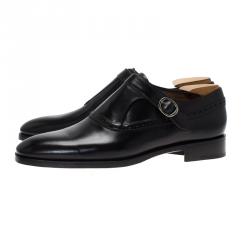 Berluti Black Leather Brogue Monk Shoes Size 44.5