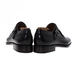 Berluti Black Leather Brogue Monk Shoes Size 44.5