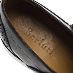 Berluti Black Leather Brogue Monk Shoes Size 44.5