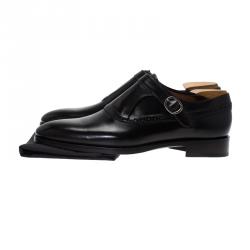 Berluti Black Leather Brogue Monk Shoes Size 44.5