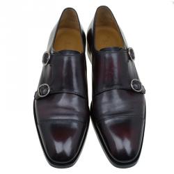 Pre Owned Berluti Burgundy Shaded Leather Monk Strap Shoes Size 43