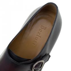 Pre Owned Berluti Burgundy Shaded Leather Monk Strap Shoes Size 43