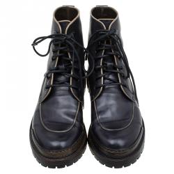 Pre Owned Berluti Black Leather Combat Boots Size 43