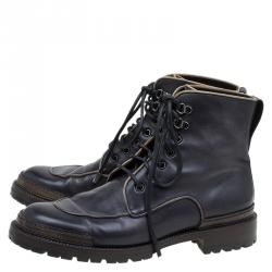 Pre Owned Berluti Black Leather Combat Boots Size 43