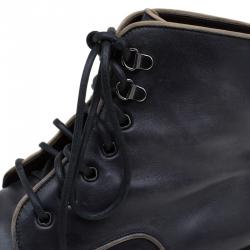 Pre Owned Berluti Black Leather Combat Boots Size 43