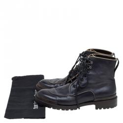 Pre Owned Berluti Black Leather Combat Boots Size 43